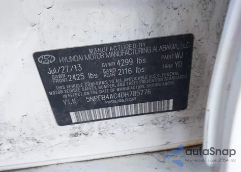 2013 Hyundai Sonata Gls из США, поврежденный, VIN 5NPEB4AC4DH785776